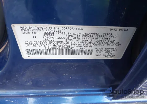 2004 Toyota Rav4 z USA, uszkodzony, nr VIN JTEGD20V040038047